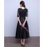 Formal Evening Dress A-line Jewel Tea-length Lace / Satin with Sash / Ribbon  